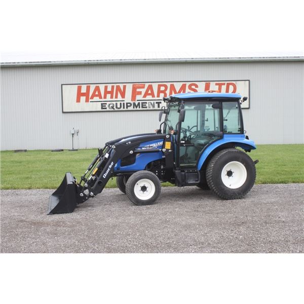 New Holland Boomer 55 4wd compact tractor, cab, air, New Alo C18 loader, 2 remotes, 207 hours, 2021