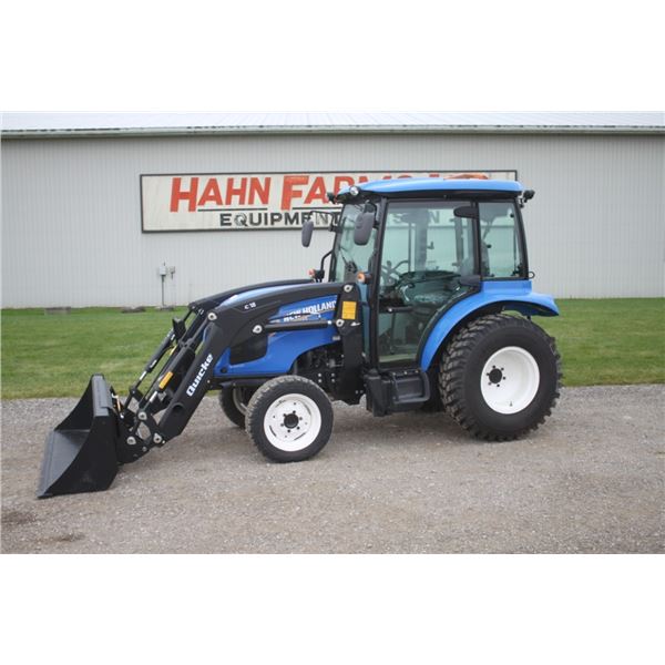 New Holland Boomer 55 4wd compact tractor, cab, air, New  Alo C18 loader, Hydro, 2 remotes, 360/80R2