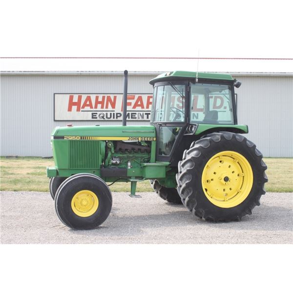 JD 2950 2wd tractor, cab, air, 18.4x38 R&P axle, hi/lo, 4153 hours