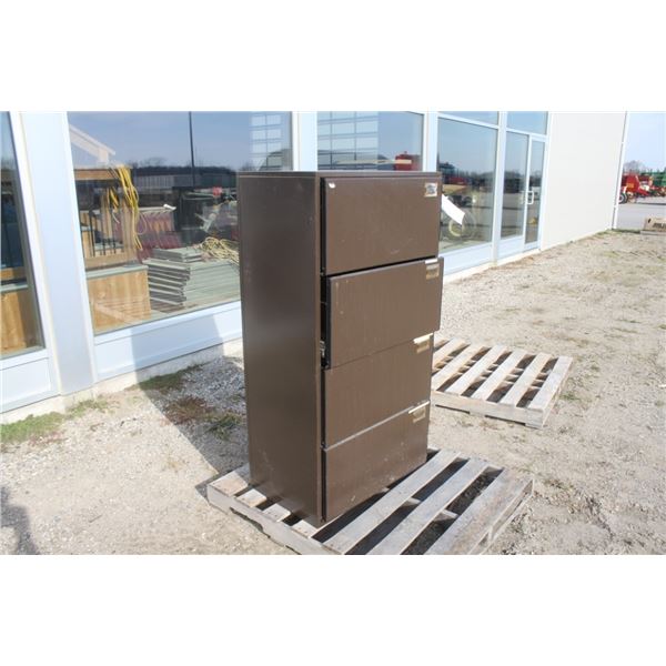 Unknown 4 drawer filing cabinet, brown, 30"x18"56"