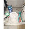 Image 1 : BOTTOM WHITE SHELF: GLASS & ITEMS ASSORTED.