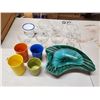 Image 1 : lot of glass cups, Tupperware cups + blue mountain pottery ashtray