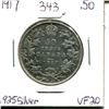 Image 1 : Canada 1917 50 cents .925 silver. VF20.