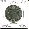 Image 1 : Canada 1931 50 cents .800 silver. VF20.