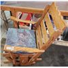 Image 2 : Solid wood, vintage rocking chair with green cushion - great condition - 3ft 1 1/2" H x 2ft 2" W x 2