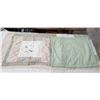 Image 2 : Queen size, green duvet cover with floral embroidery, matching pillow and pillow cases & 3 brown pil