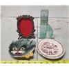 Image 3 : Assorted decorative items - Glass Saskatchewan elevator, ashtray, cat candy dish and frame