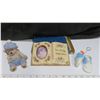 Image 1 : Gender reveal ceramic bear + shoes + decorative book shaped picture frame