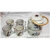 Image 10 : 6pc Matching porcelain Tea kettle, warmer and mug set & Set of gold colored coasters