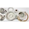 Image 3 : 6pc Matching porcelain Tea kettle, warmer and mug set & Set of gold colored coasters