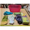 Image 1 : Lot of Garden Gloves in Basket with Flower Foam
