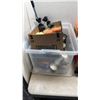 Image 5 : BOX AND WOOD TRAY OF COLLECTIBLES AND CANDLES