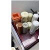 Image 9 : BOX AND WOOD TRAY OF COLLECTIBLES AND CANDLES