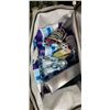 Image 2 : COOLER OF NEW BODY CREAMS LOTIONS AND BOX OF PLASTIC FORKS
