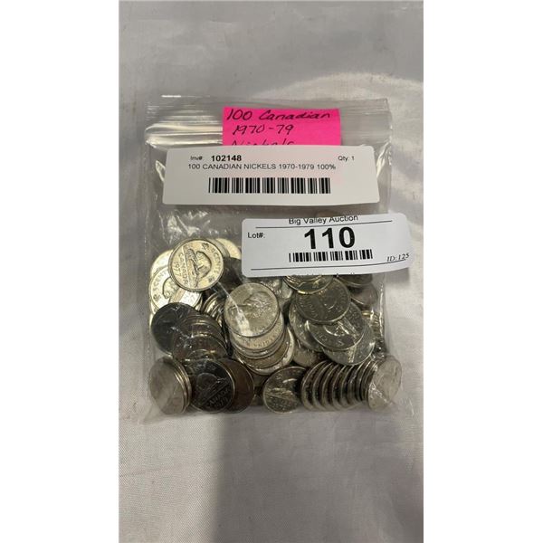 100 CANADIAN NICKELS 1970-1979 100% PURE NICKEL