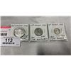 Image 1 : 3 1953 SILVER CANADIAN COINS FIRST YEAR QUEEN ELIZABETH II - 50 CENT, 25 CENT, 10 CENT .800 SILVER