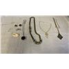 Image 1 : 4 NECKLACES, 2 PINS, AND ONE PAIR CLIP ON EARRINGS