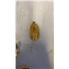 Image 10 : BAG OF MISC. GOLD TONE JEWLERY - 2 NECKLACES, KEYCHAIN, 2 PINS, AND WOOD PENDANT