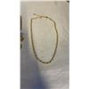 Image 2 : BAG OF MISC. GOLD TONE JEWLERY - 2 NECKLACES, KEYCHAIN, 2 PINS, AND WOOD PENDANT