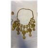 Image 4 : BAG OF MISC. GOLD TONE JEWLERY - 2 NECKLACES, KEYCHAIN, 2 PINS, AND WOOD PENDANT