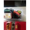 Image 6 : NYLINT FIRE TRUCK, FISHER PRICE PCOKET CAMERA TOY AND TRAY OF HO SCALE TRAIN CARS AND RAIL