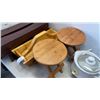 Image 4 : 4 WOOD VASES, 2 WOOD KIDS STOOL, WOOD CARRYING TRAY, MINI CROCK POT