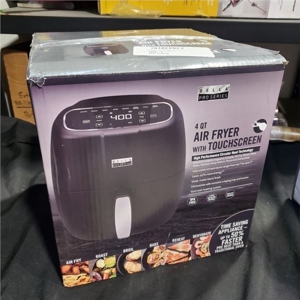 AS NEW BELLA PRO SERIES 4QT AIR FRYER TESTED AND WORKING WITH TOUCHSCREEN - RETAIL $179