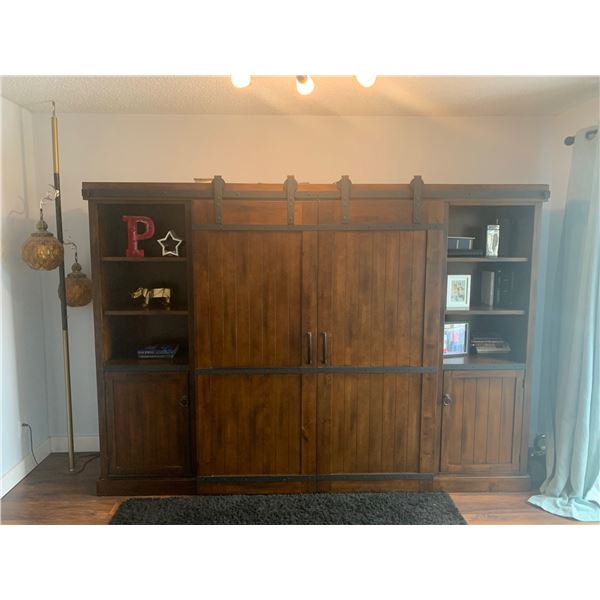 MODERN ENTERTAINMENT UNIT WITH SLIDING BARN DOORS