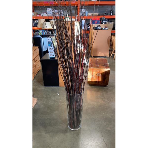 LARGE 25" TALL GLASS VASE WITH DECORATIVE STICKAGE