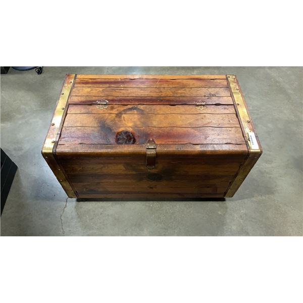WOOD TRUNK WITH BRASS ACCENTS