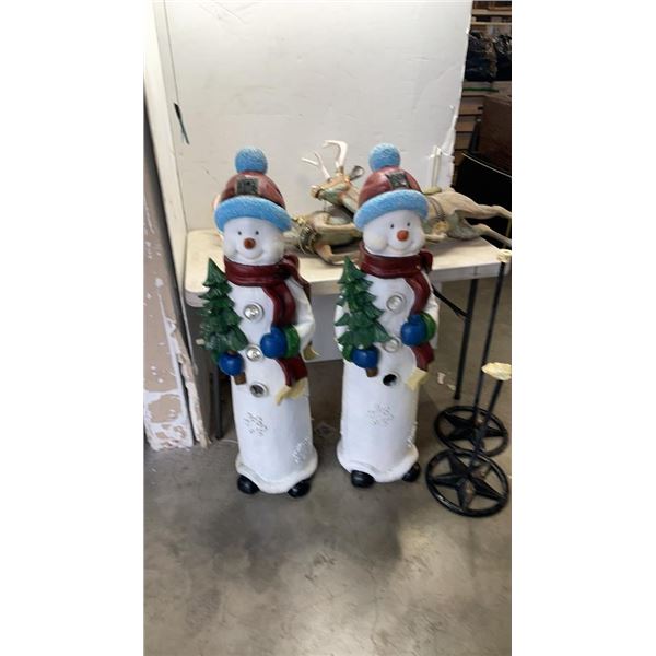 2 FOUR FOOT SNOW MEN WITH 2 REINDEER NEEDING REPAIR