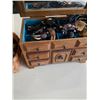 Image 3 : JEWELRY BOX AND WOVEN BASKET OF 36 NEW LEATHER BRACELETS
