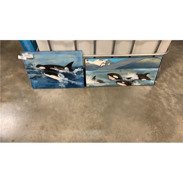 2 ORCA PAINTINGS ON WOOD