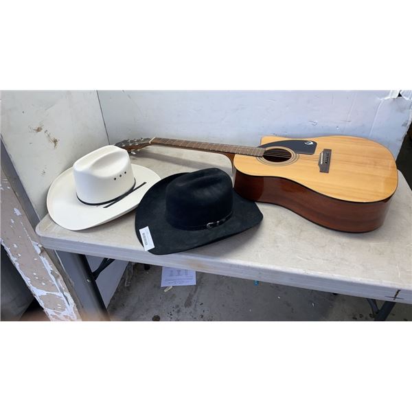 EPIPHONE AJ-100CENA ACOUSTIC GUITAR AND 2 COWBOY HATS