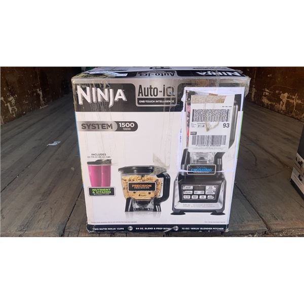 AS NEW NINJA AUTO IQ SYSTEM 1500W STAND BLENDER, FOOD PROCESSOR AND NUTRI CUPS, RETAIL $339