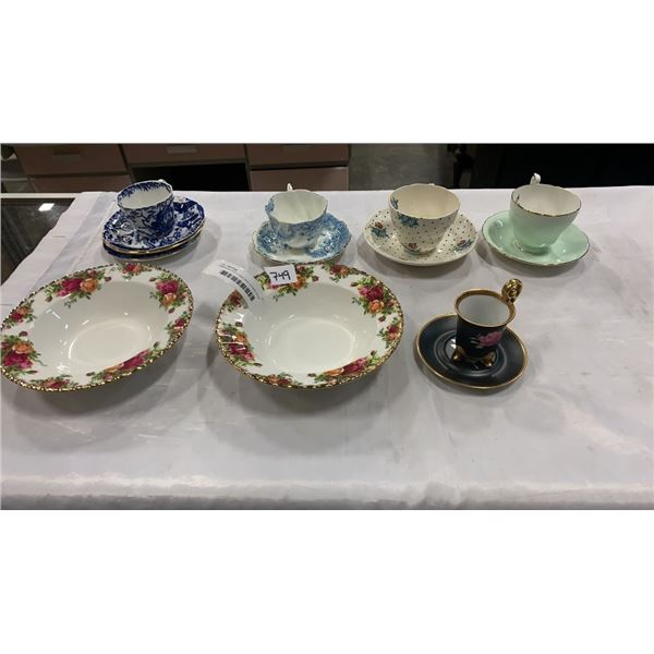 PARAGON COPELAND AND OTHER CHINA CUPS AND SAUCERS, 2 ROYAL ALBERT OLD COUNTRY ROSE BOWLS