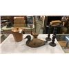 Image 1 : BRASS COFFEE POT, WOOD ICE BUCKET, WOOD DUCK, 2 WOOD CANDLE STICKS