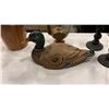 Image 2 : BRASS COFFEE POT, WOOD ICE BUCKET, WOOD DUCK, 2 WOOD CANDLE STICKS
