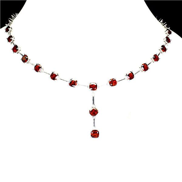 Natural Cushion Mozambique Garnet 20 Inch Necklace