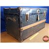 Image 2 : Wood Slat Metal Travel Trunk w/Interior Tray (No Key) (20"H x 34"W x 18"D) (SEE PICS!)
