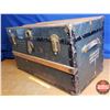 Image 3 : Wood Slat Metal Travel Trunk w/Interior Tray (No Key) (20"H x 34"W x 18"D) (SEE PICS!)