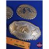 Image 2 : Belt Buckle Group - Gold/Silver (5): (Incl. Longhorn Cow, Horse, Flower, Horseshoe etc !) (SEE PICS!