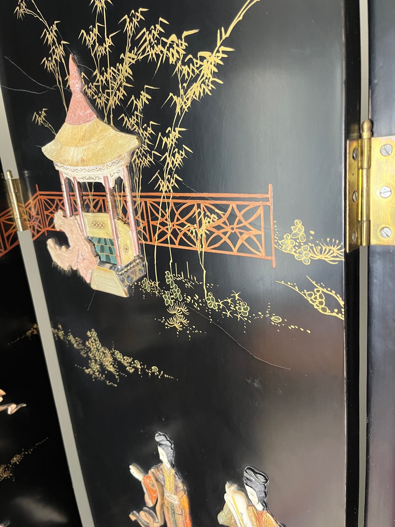Screen Laquer Japanese 6 Panel Screen - Black Laquer - Sunrise Estate Services Ltd