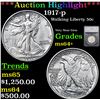***Auction Highlight*** 1917-p Walking Liberty Half Dollar 50c Graded ms64+ By SEGS (fc)