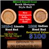 Image 1 : Mixed small cents 1c orig shotgun roll, 1918-d Wheat Cent, 1883 Indian Cent other end, Brinks Wrappe