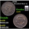 1841 Braided Hair Large Cent 1c Graded au55 By SEGS