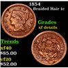 1854 Braided Hair Large Cent 1c Grades xf details