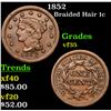 1852 Braided Hair Large Cent 1c Grades vf++