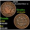 1845 Braided Hair Large Cent 1c Grades vf details