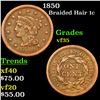 1850 Braided Hair Large Cent 1c Grades vf++